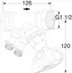 Strangregulierventil mit Innengewinde und mehreren Anschlüssen, hergestellt von IMI Hydronic Engineering. Technische Zeichnung mit Maßen und Anschlussdetails.